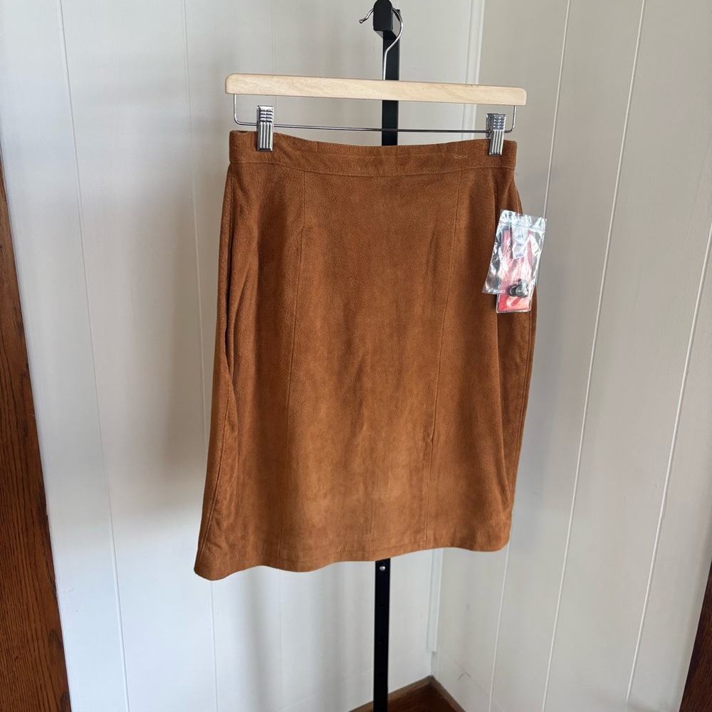 Cayenne Leather Women’s 12 Brown Boho Western Skirt 28x22 NWT Vintage Deadstock - Picture 2 of 16